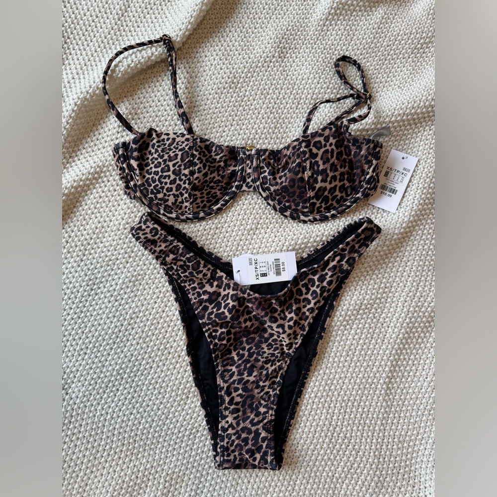 Leopard Print Bikini Set - bustier style top & Brazilian cut bottoms XS